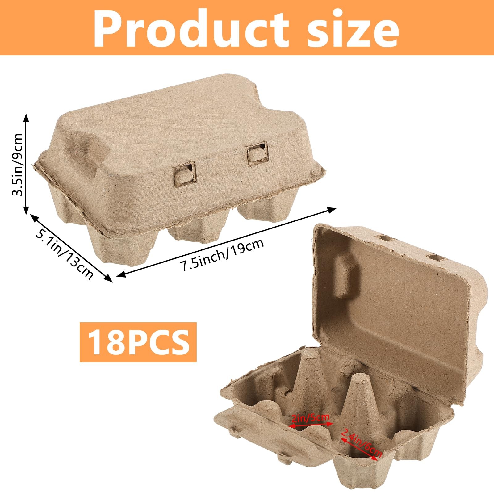 18-Pack Jumbo Duck Egg Cartons Natural Paper Holder for 6 Goose Eggs
