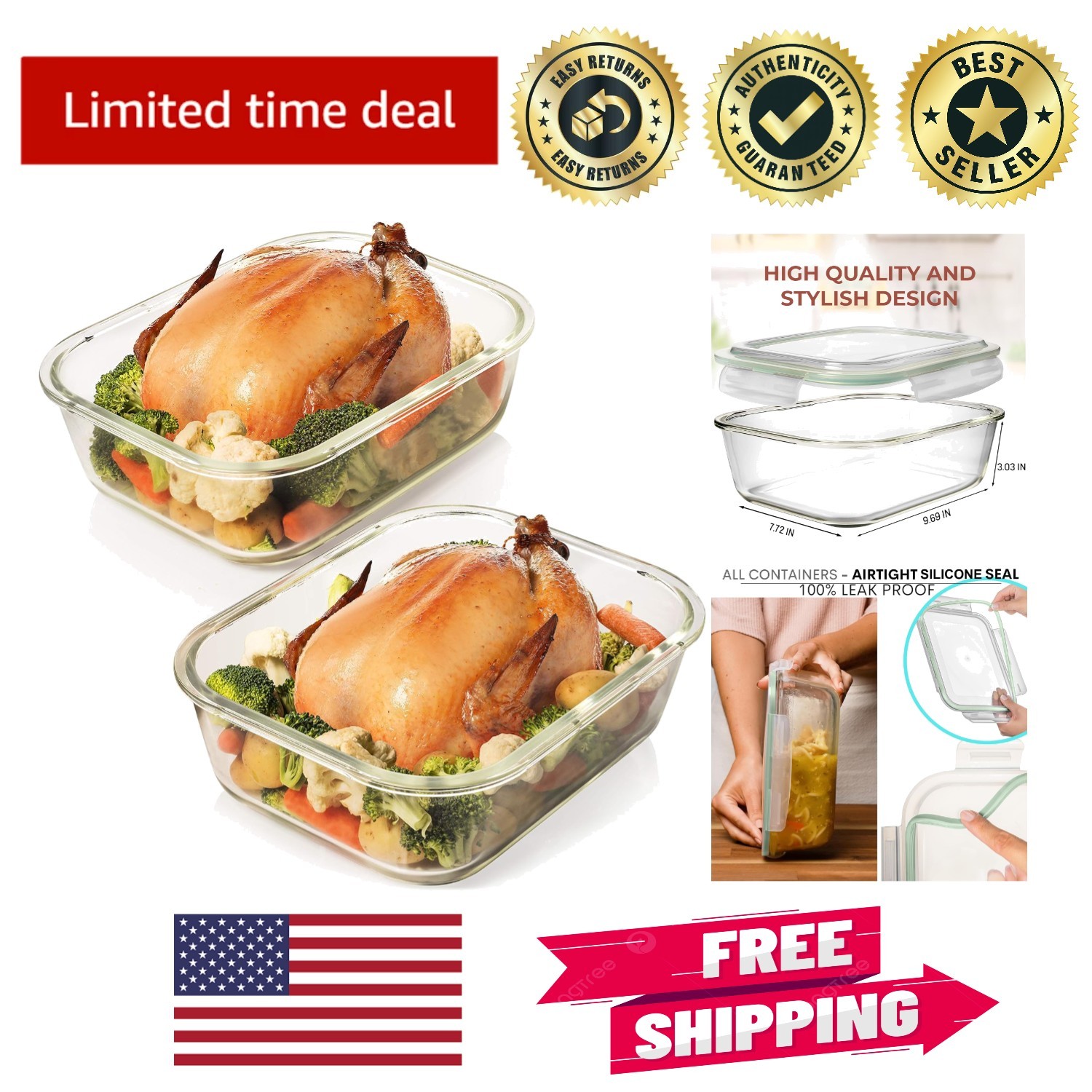 80 Oz Glass Food Storage Containers – Airtight and BPA-Free Set of 4