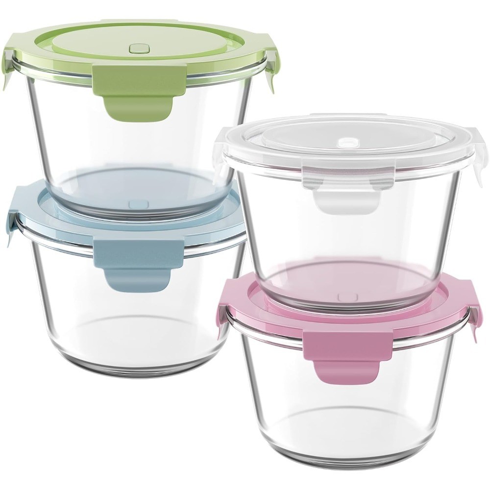 16oz Glass Meal Prep Containers, Airtight 2 Cup Glass Storage Containers with
