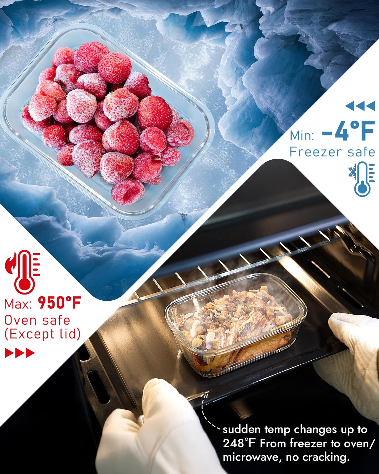 12-Pack Glass Containers with Tempered Lids – Borosilicate, Oven-Safe(-4°F~95…
