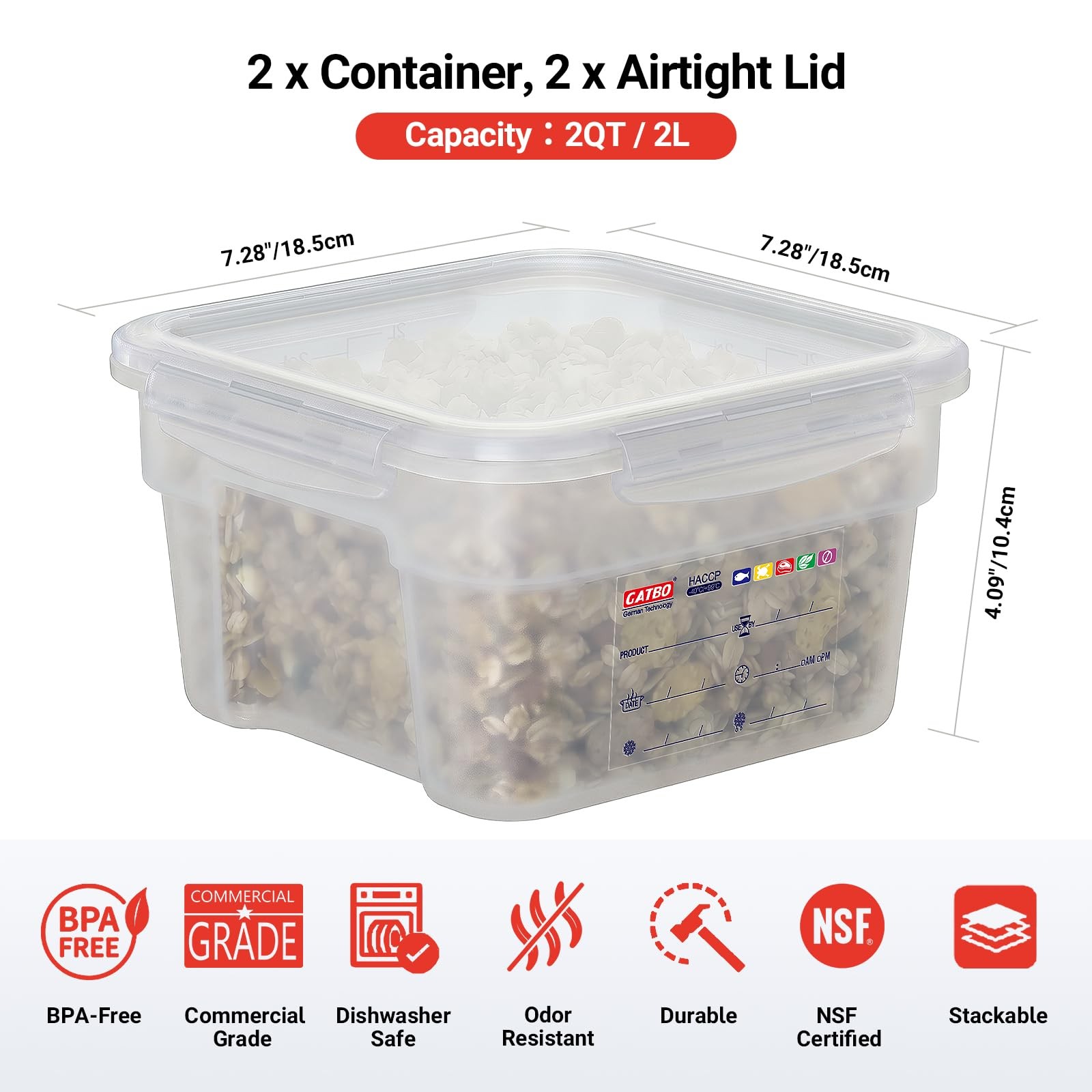 2 Pack 2 QT Commercial Airtight Food Storage Containers, BPA-Free Translucent…