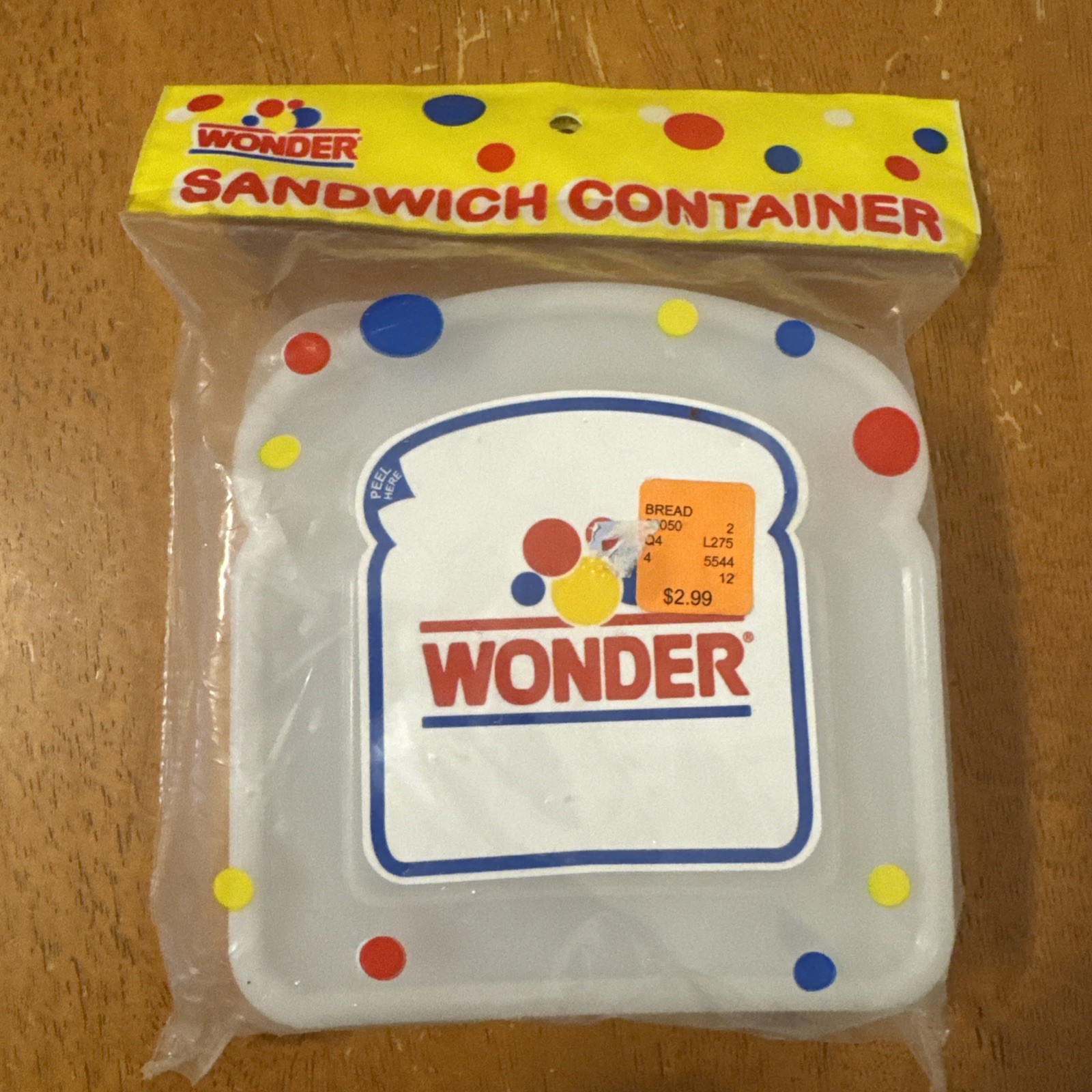 NEW VINTAGE WONDER BREAD DOTS LOGO SANDWICH HOLDER PLASTIC STORAGE CONTAINER