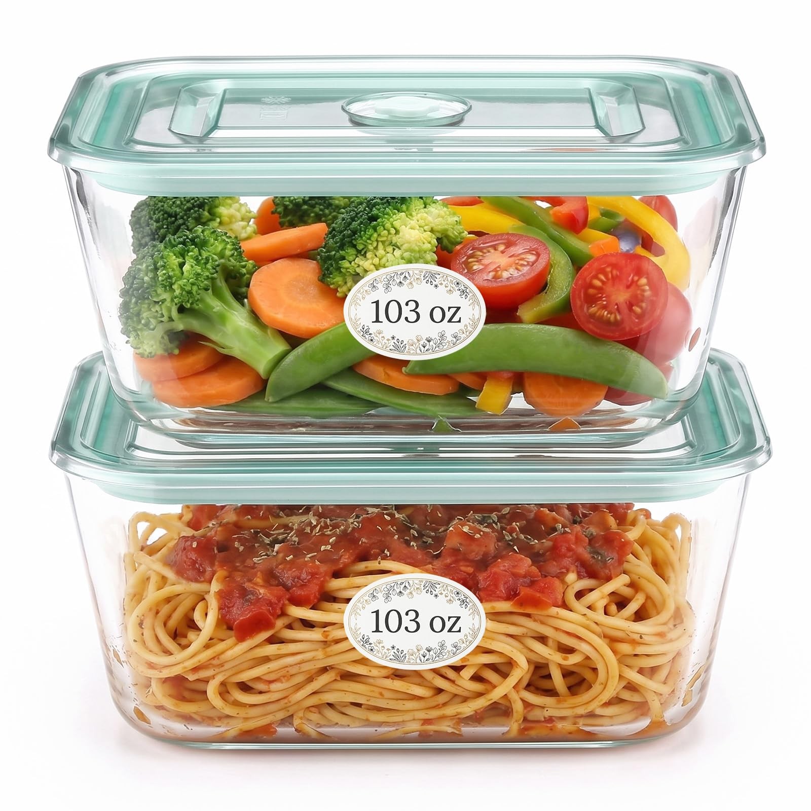 2 Pack 103 Oz/3000ml Extra Large Borosilicate Glass Food Containers with Airt…