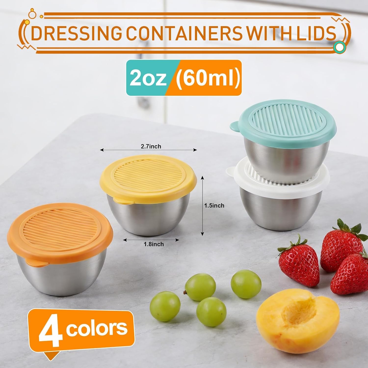 2oz Small Salad Dressing Containers To Go, 4 Pack Condiment Containers with