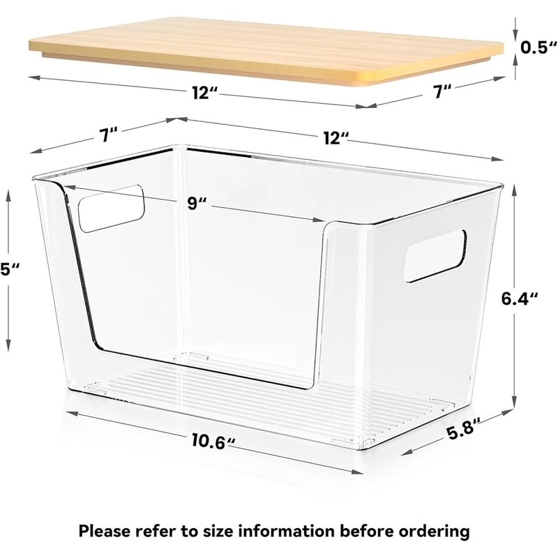 Stackable Pantry Organizers Clear Acrylic Bins W/ Bamboo Lid Kitchen Storage New