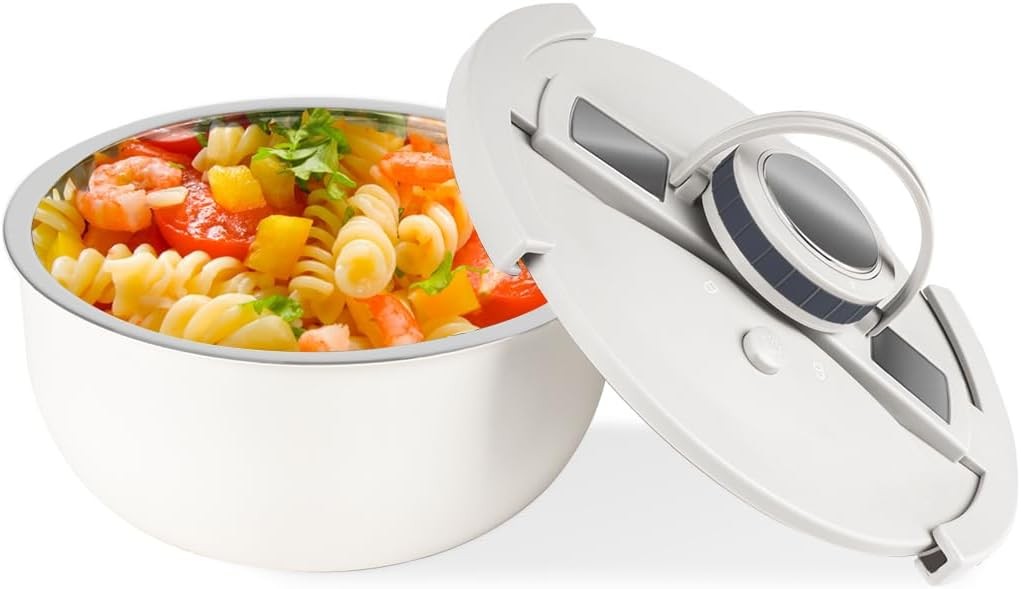 Double-walled stainless steel insulated bowl with leak-proof lid (2 quart,white)