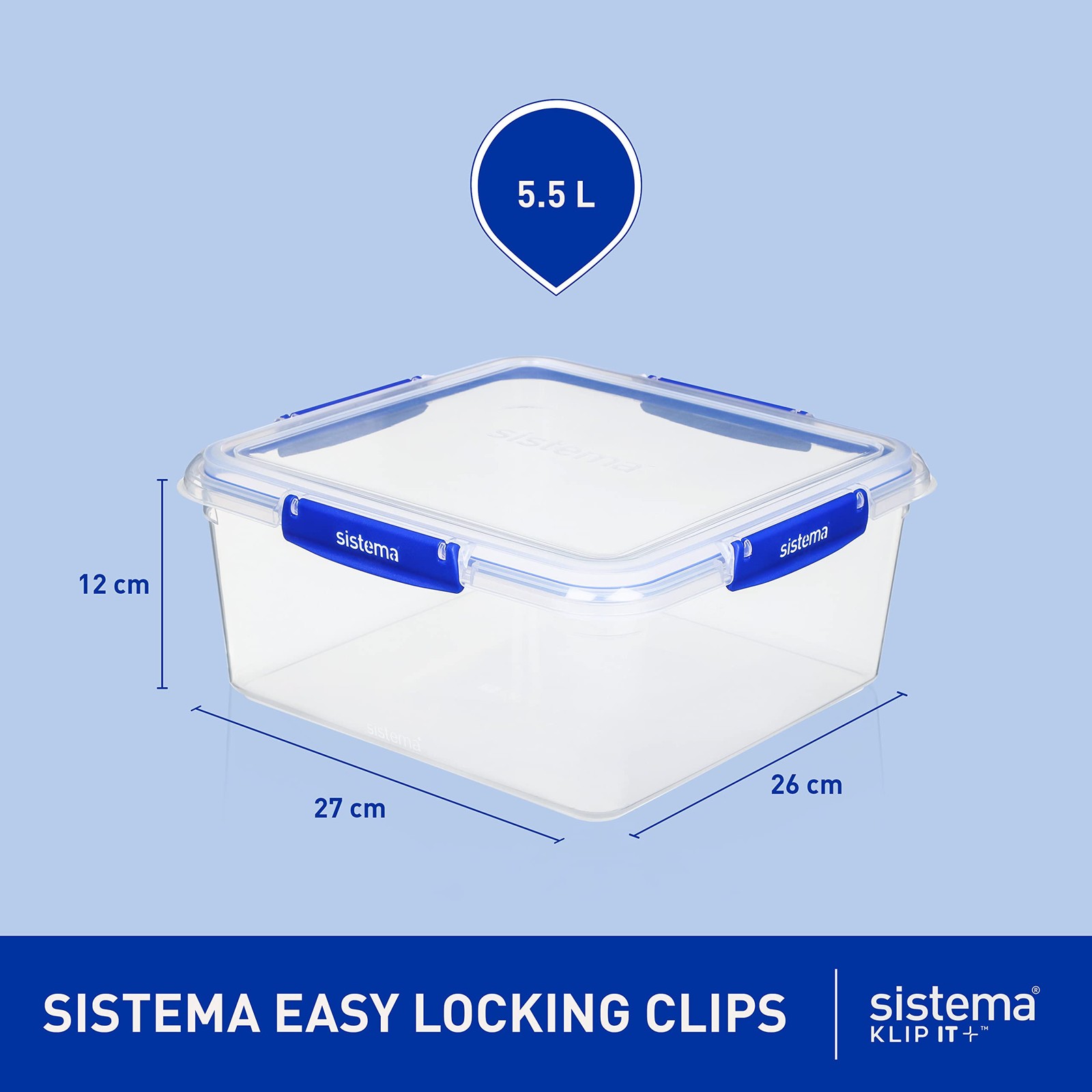 Sistema KLIP IT PLUS Food Storage Container | 5.5 L Square | Airtight & Stack…