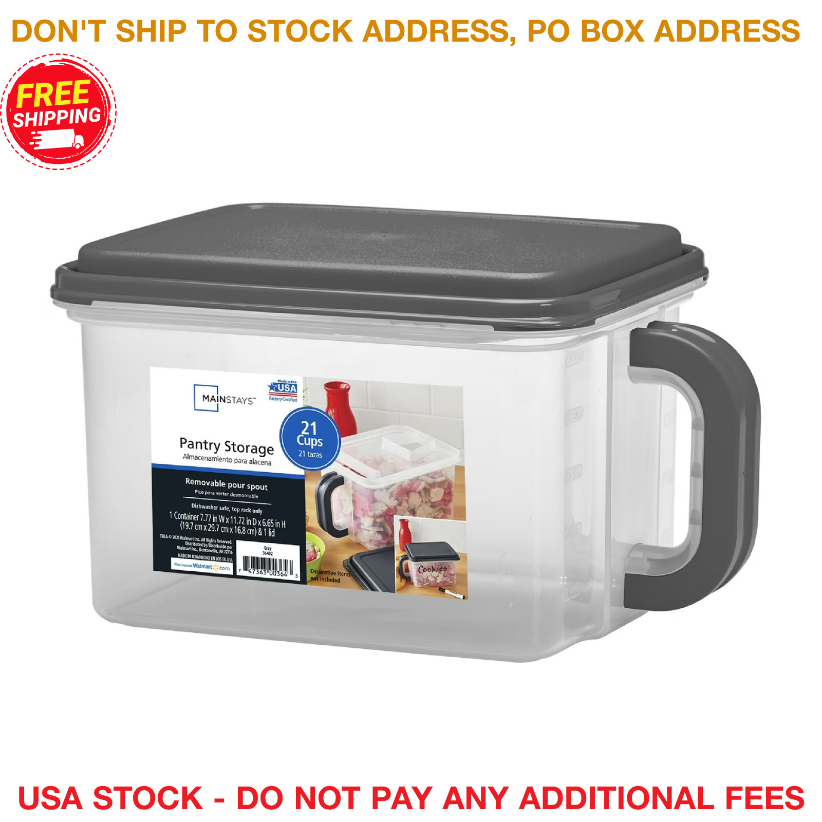 Clear Plastic Cereal Container 21 Cup Pantry Food Storage Bin Handle Pour Spout
