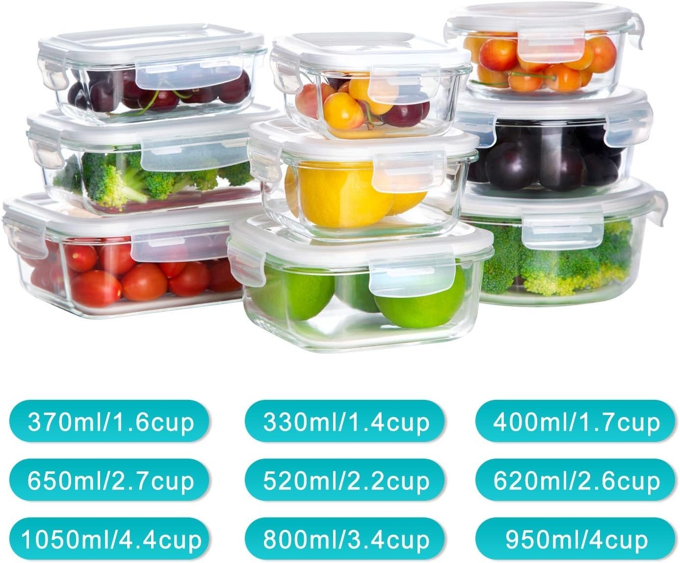 9-Piece Glass Storage Containers Set – Airtight & Leak Proof Meal Prep Solution