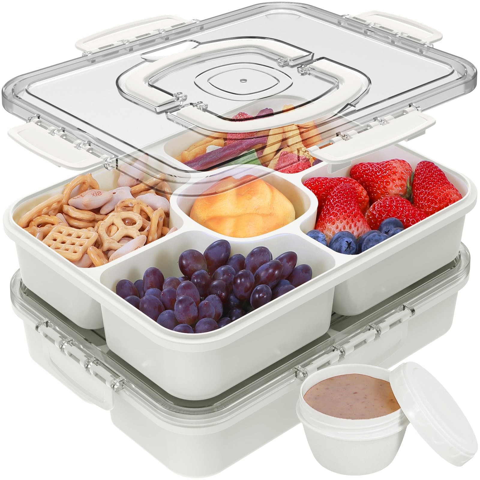 2 Pack Large Portion Snackle Box Container – 5 Compartments Veggie Fruit Snac…