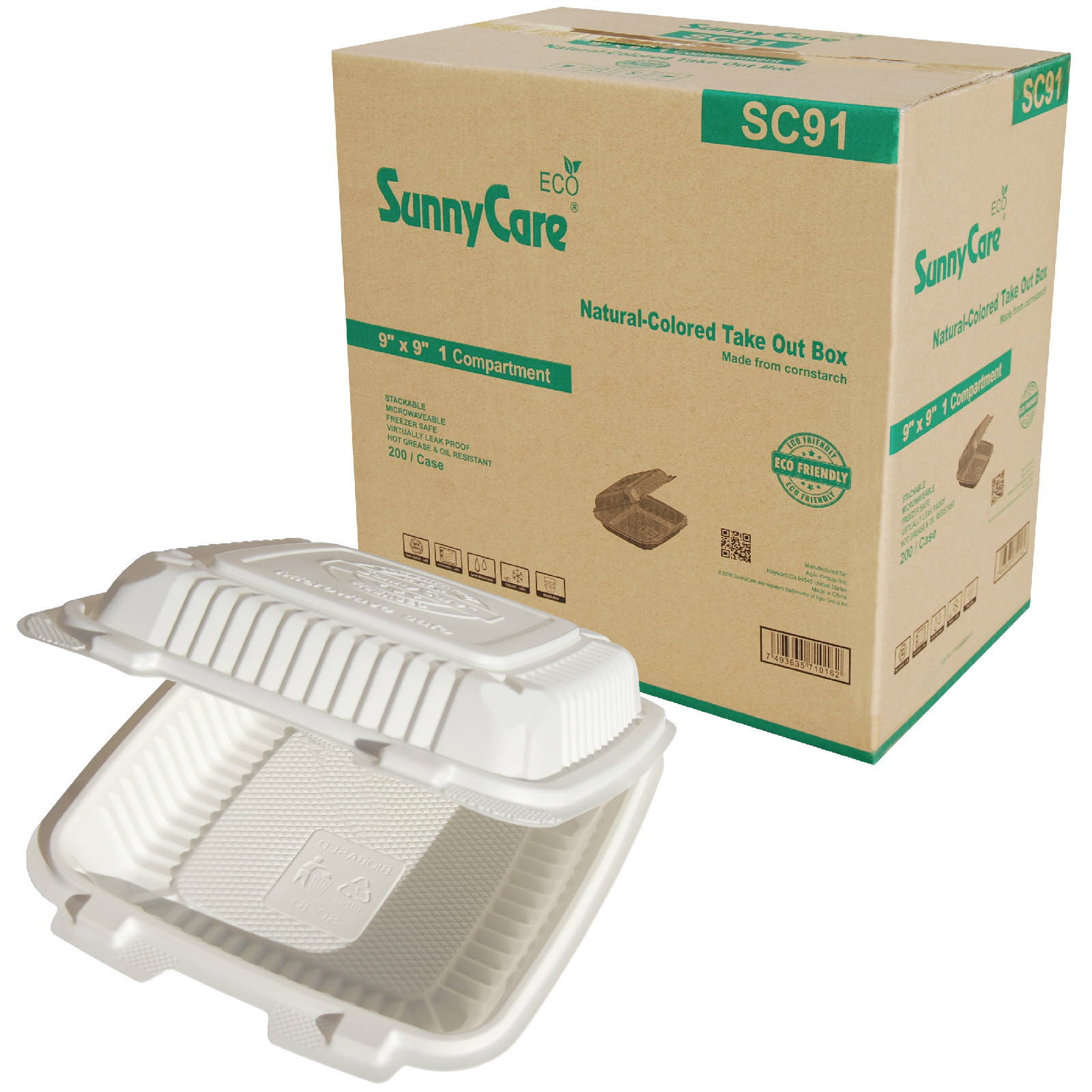 SunnyCare® 9″ x 9″ x 1 Biodegradable Natural -One Compartment Take Out Box- 200