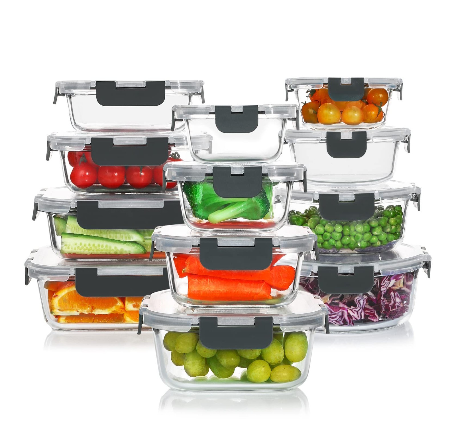 24-Piece BPA-Free Glass Food Storage Containers Set, Airtight Meal Prep & Oven S