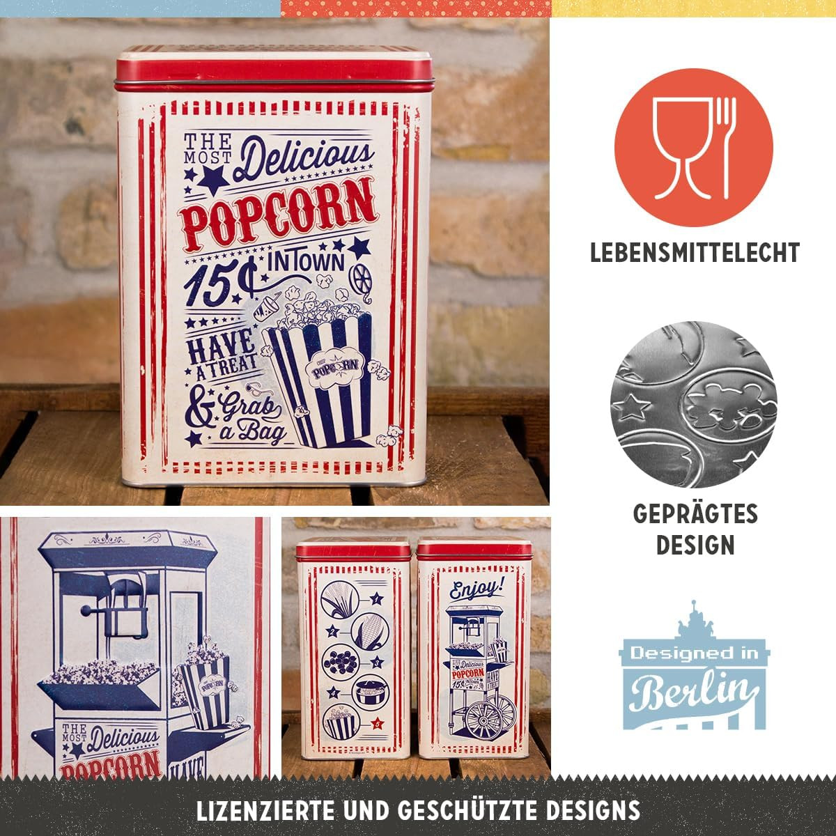 Retro Storage Tin Box L, 101.4 Oz, Popcorn – Gift Idea for Diner Fans, Large Met