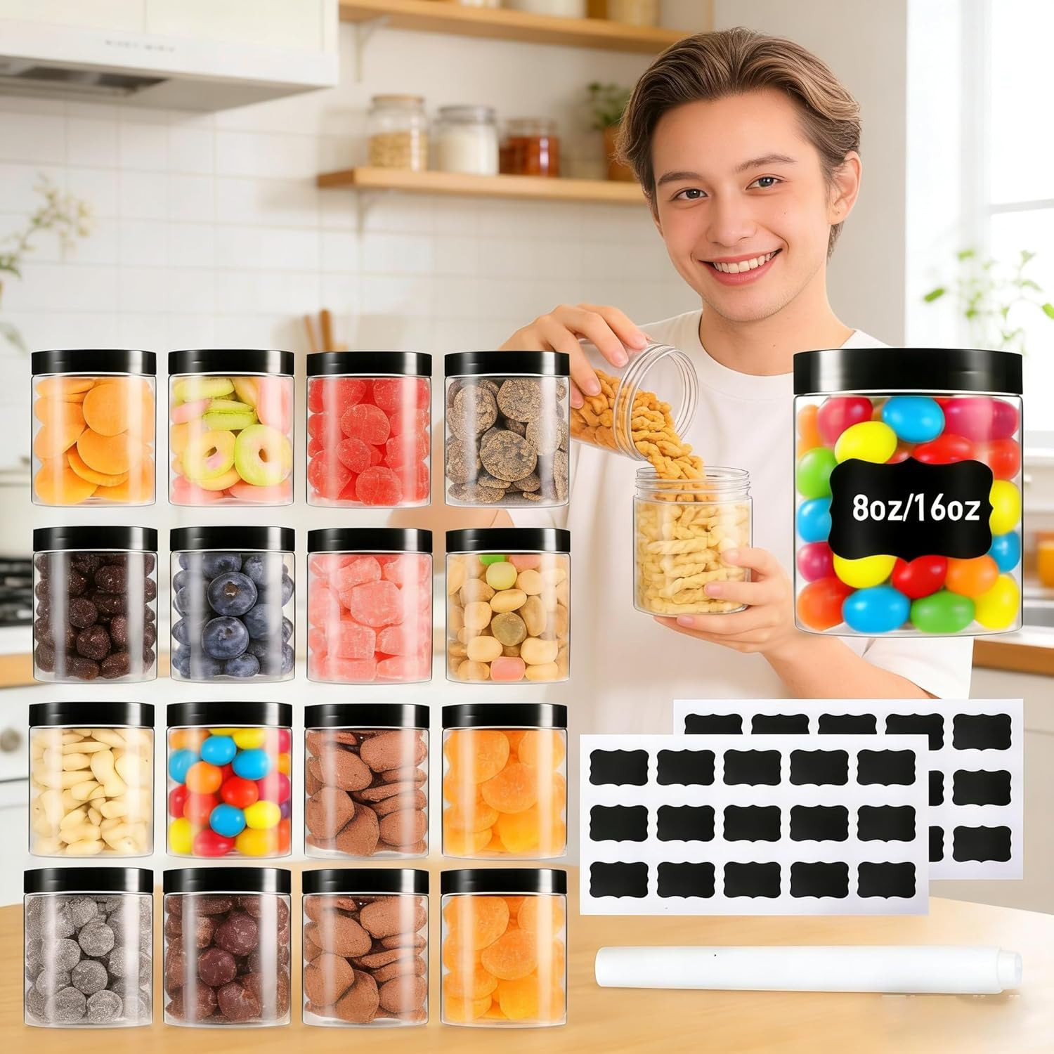 Large Small Plastic Jars Combo 24 Pack 12 16 Oz 8 Leak-Proof Clear Containers