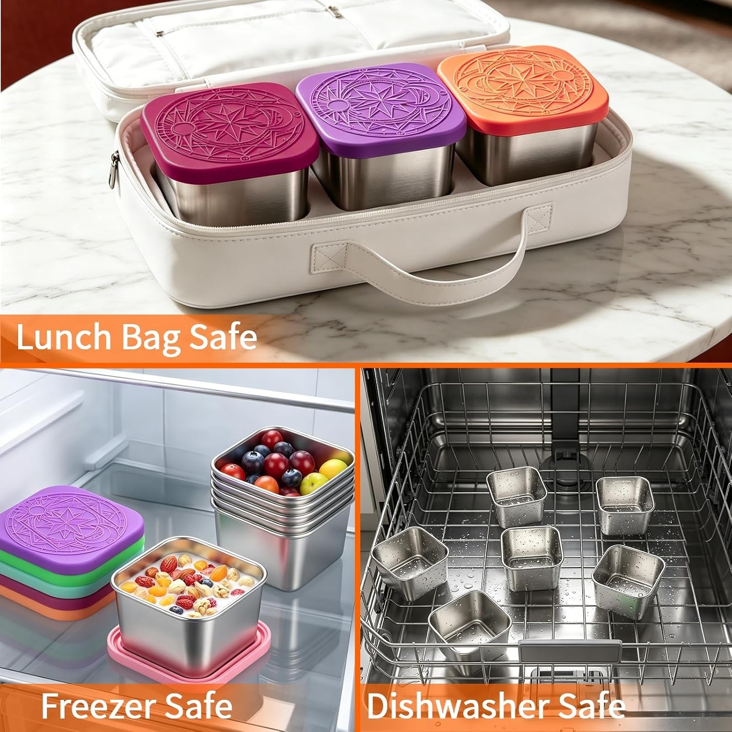 6Pack 6oz Stainless Steel Snack Containers with Lids, Leakproof Easy Open Sma…