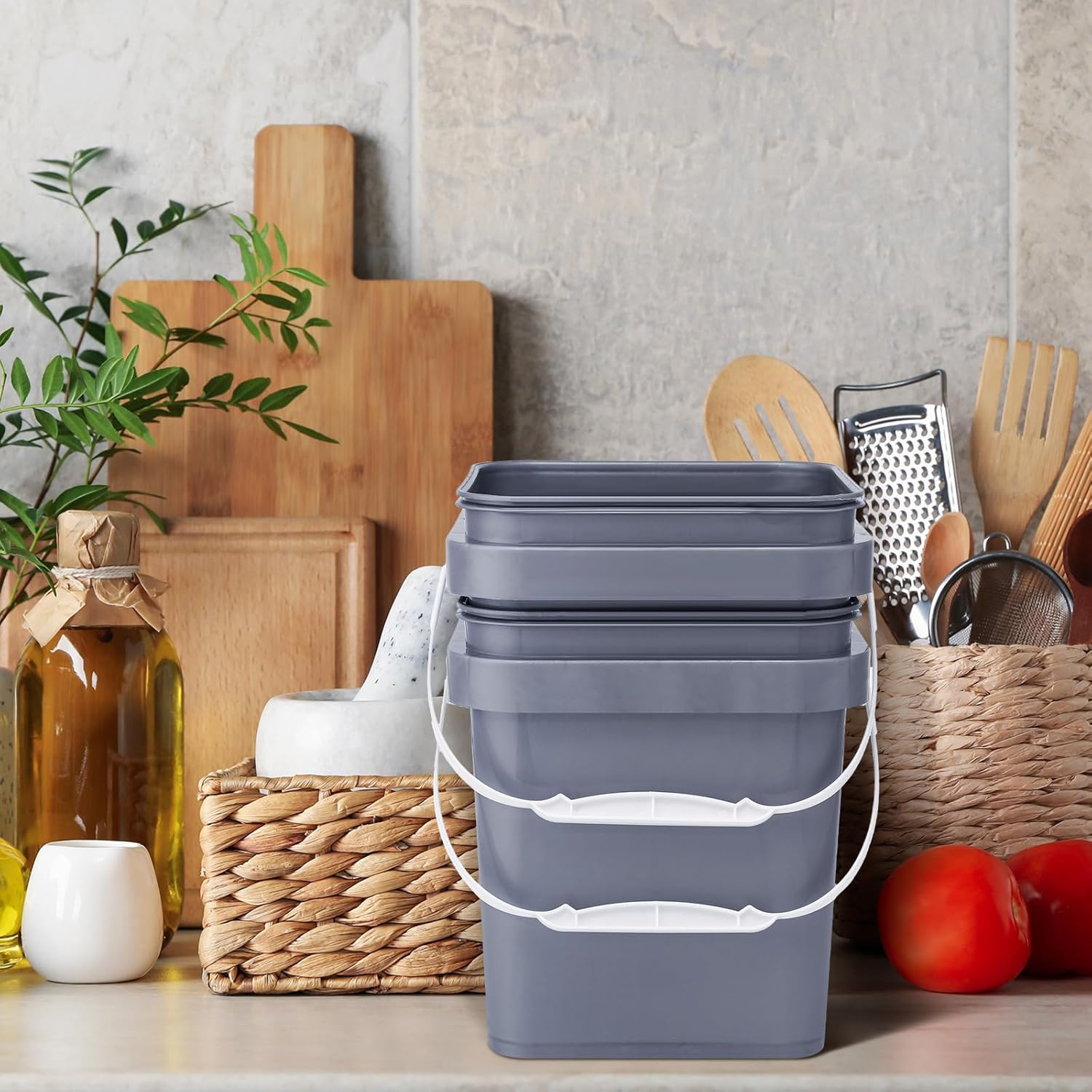 10 Pcs Food Grade Square Bucket with Lid 1 Gallon Plastic Bucket 4.5L Utility In