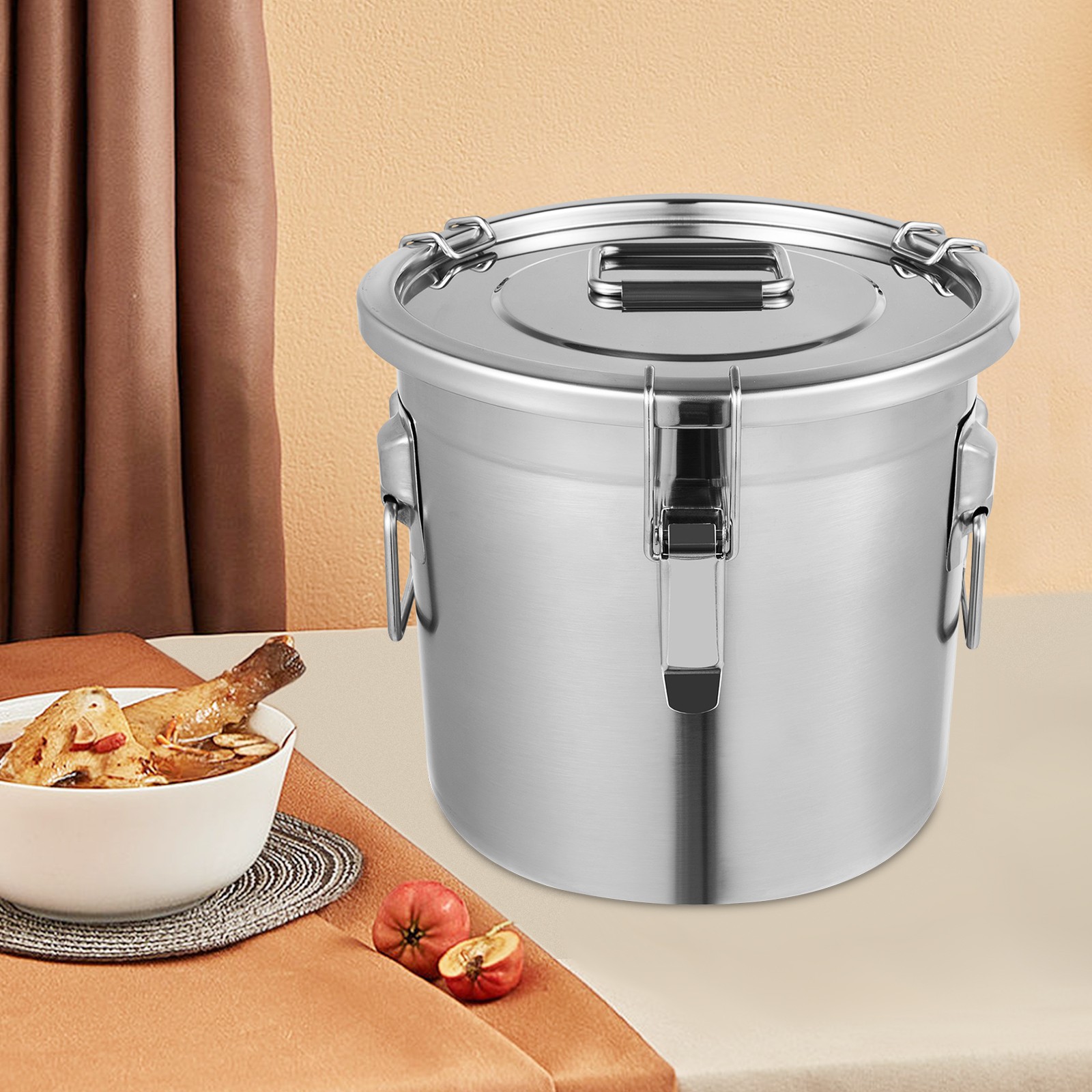 Stainless Steel Cereal Container Metal Pet Food Kitchen Rice Storage Bucket 12L