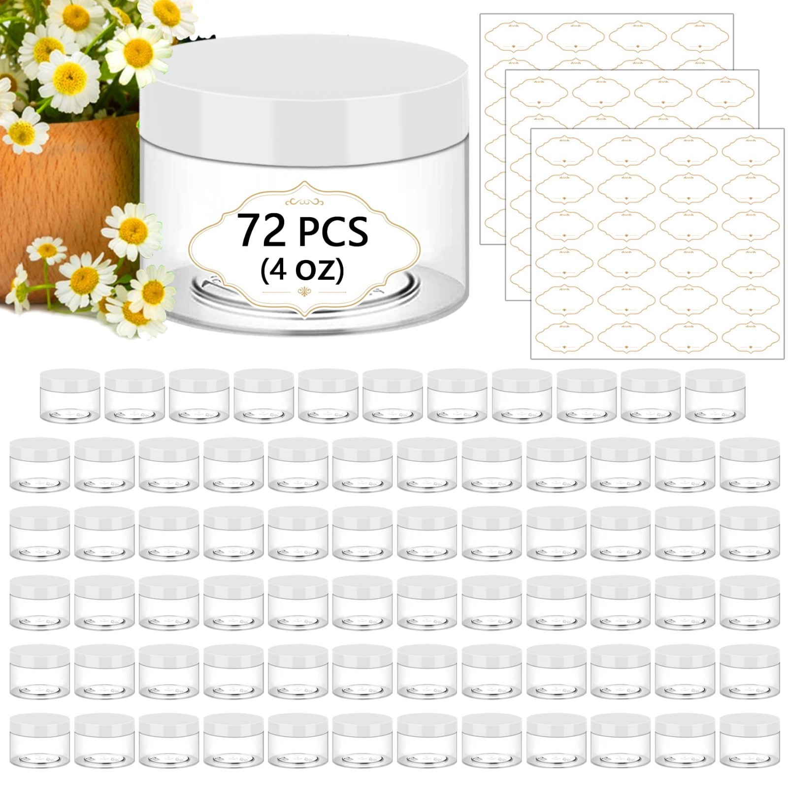 72 Pcs 4 OZ Clear Plastic Jars with Lids – Leak Proof Storage Containers for Sli