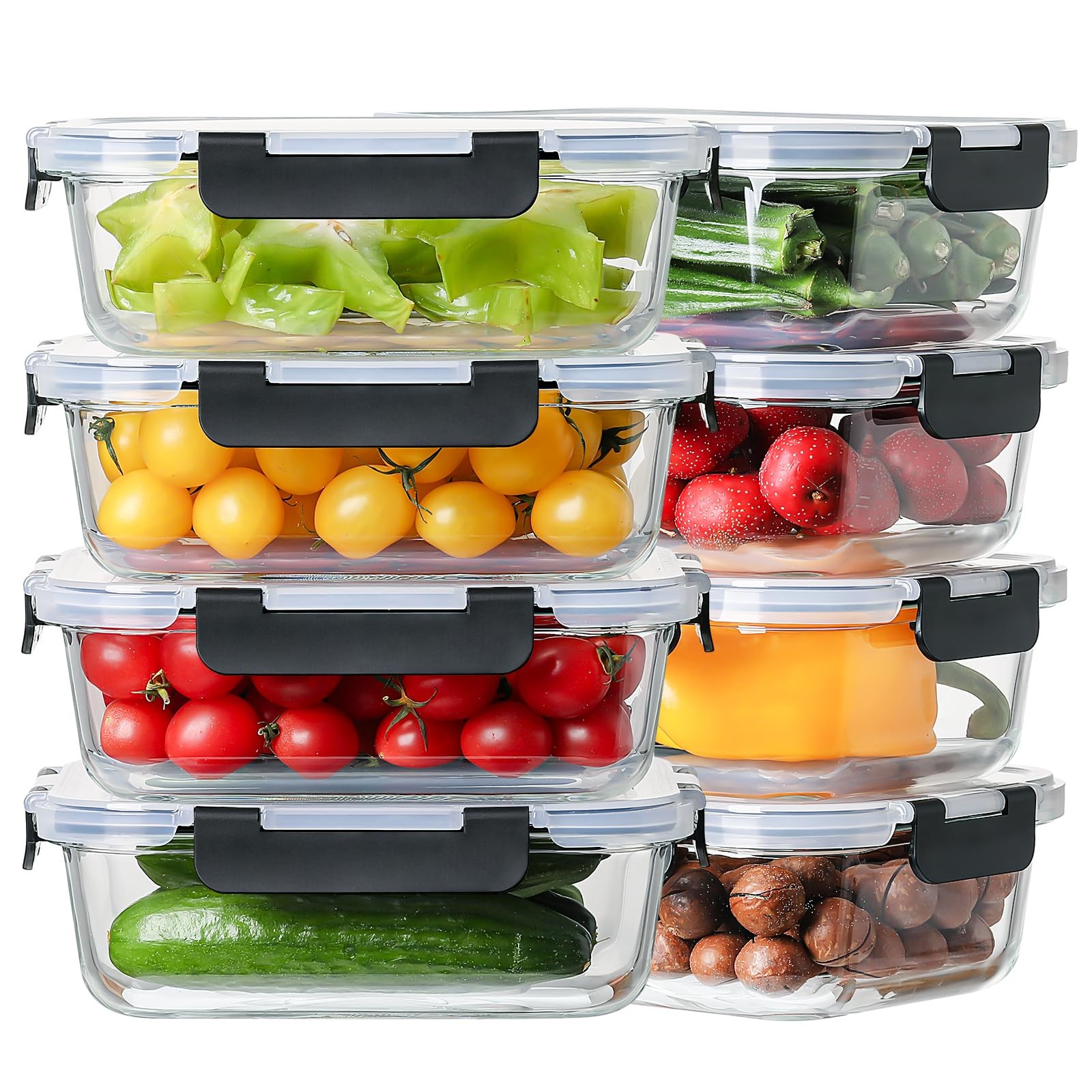 8 Pack 36oz Large Glass Meal Prep Containers with lids, Glass Food Storage Co…