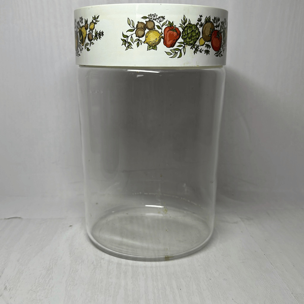 Vintage Pyrex Corning Ware Spice Of Life Stackable Glass Canister & Lid 7.5”