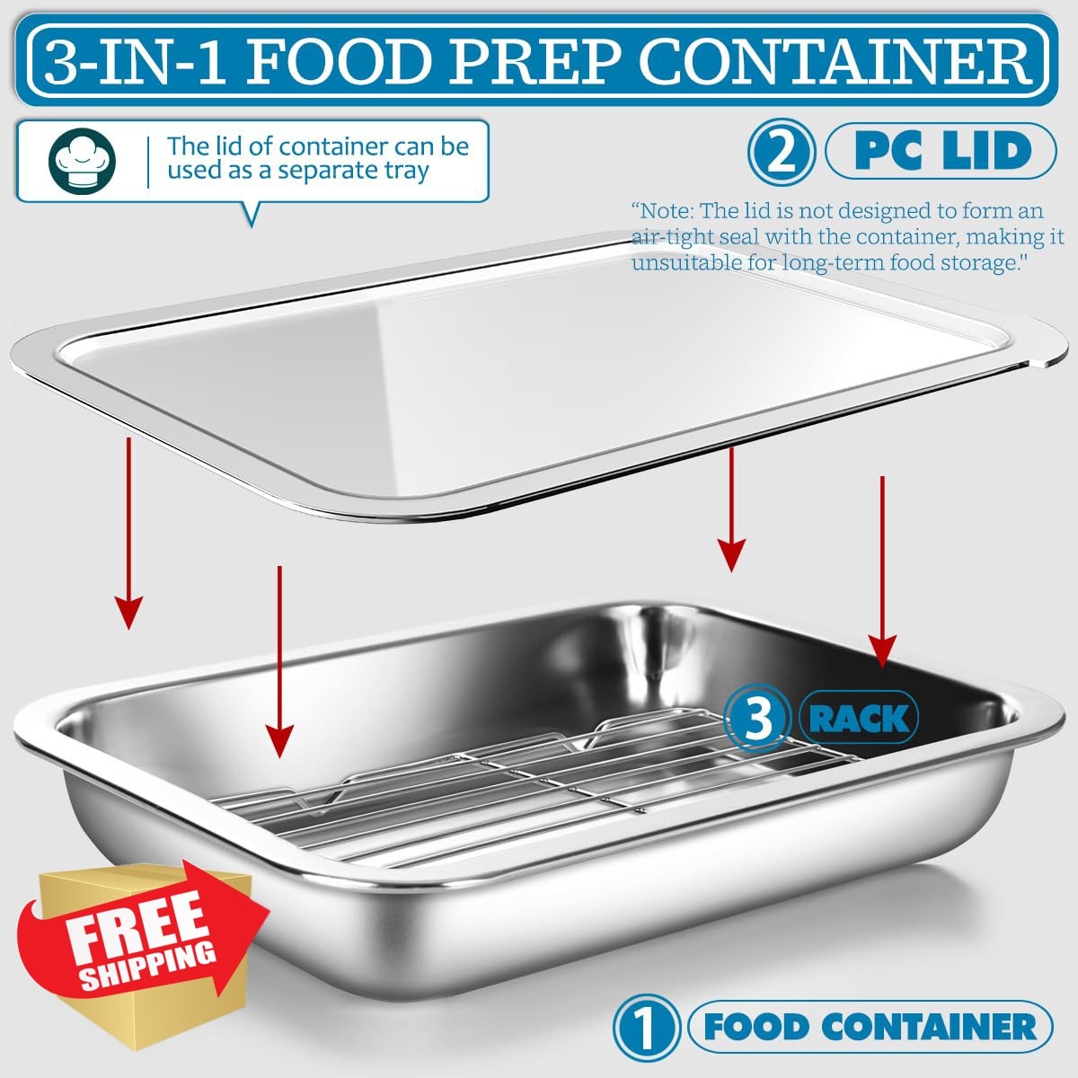 WAGENSTEIGER Stainless Steel Food Prep Container Rack Lid 5.58Qt