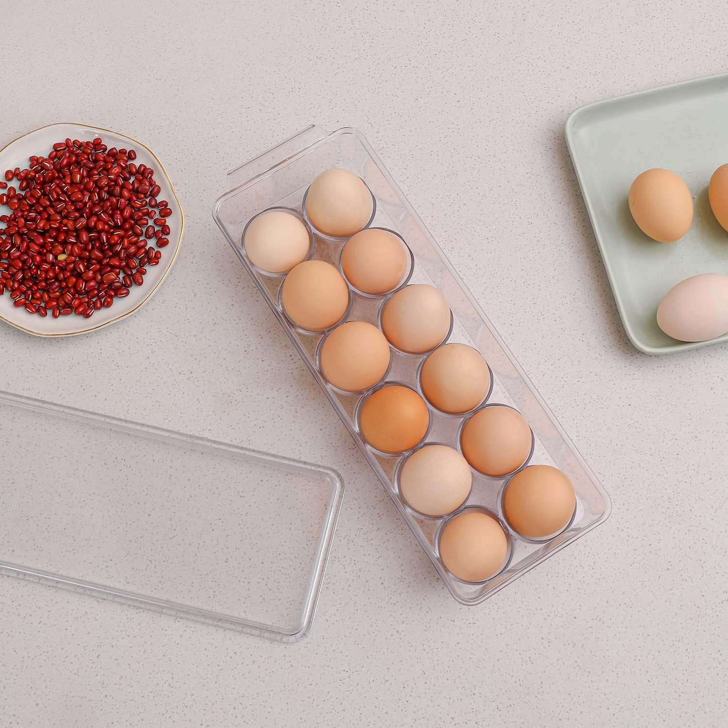 2 Pack Egg Holder for Refrigerator, Plastic Egg Storage Container, Fridge Egg…