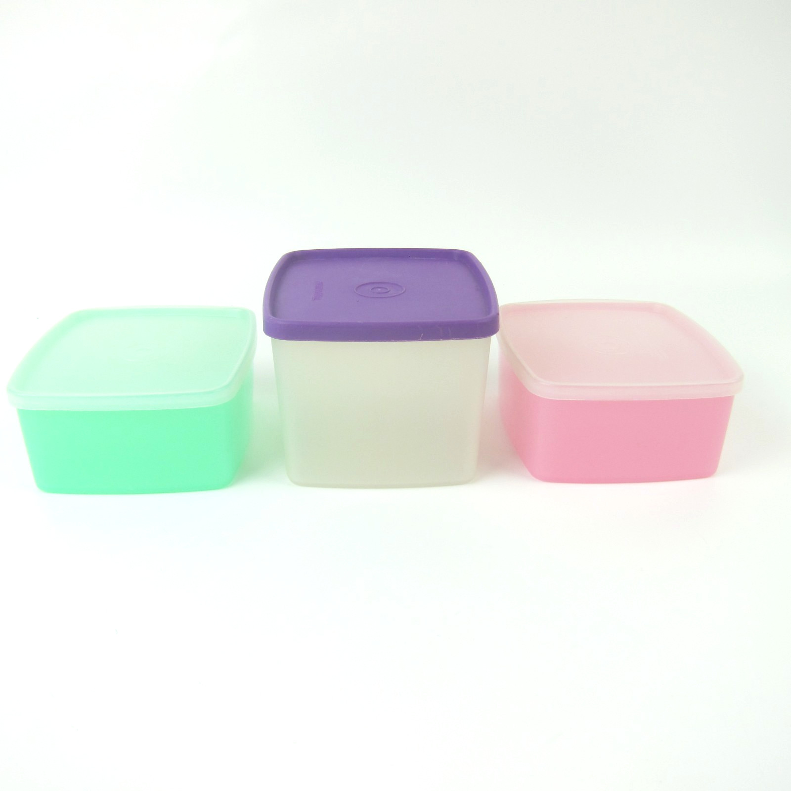 3 Vintage Tupperware Freezer Containers Green & Pink #311 and #312 Purple Lid