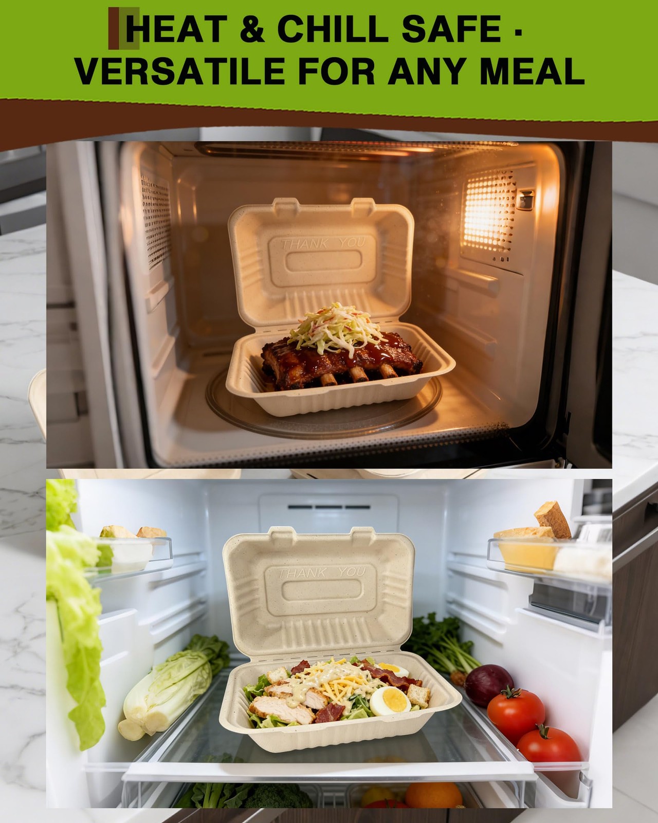 50 Pack 9×6 Inch Compostable Clamshell Containers, Biodegradable To Go Boxes …