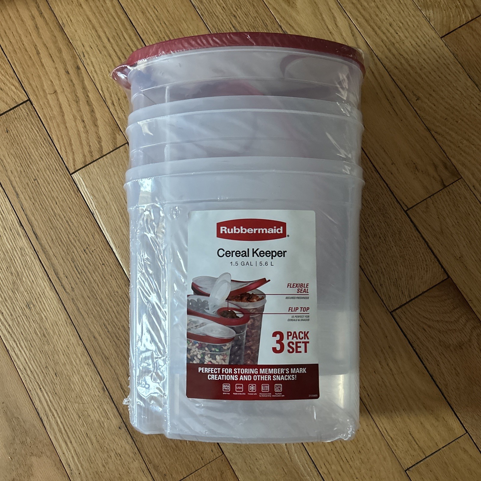 Rubbermaid Cereal Keeper Container 1.5 Gal Red Rubber Flex Seal Cover 3 Pack NEW