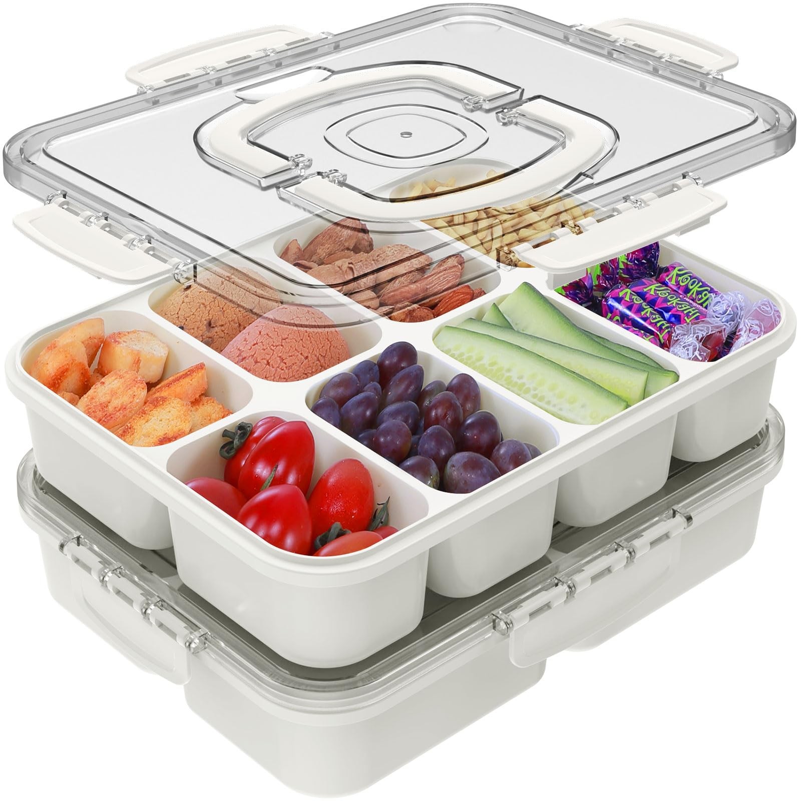 2 Pack Snackle Box Container – Large Heavy Duty 8 Compartments Divided Servin…