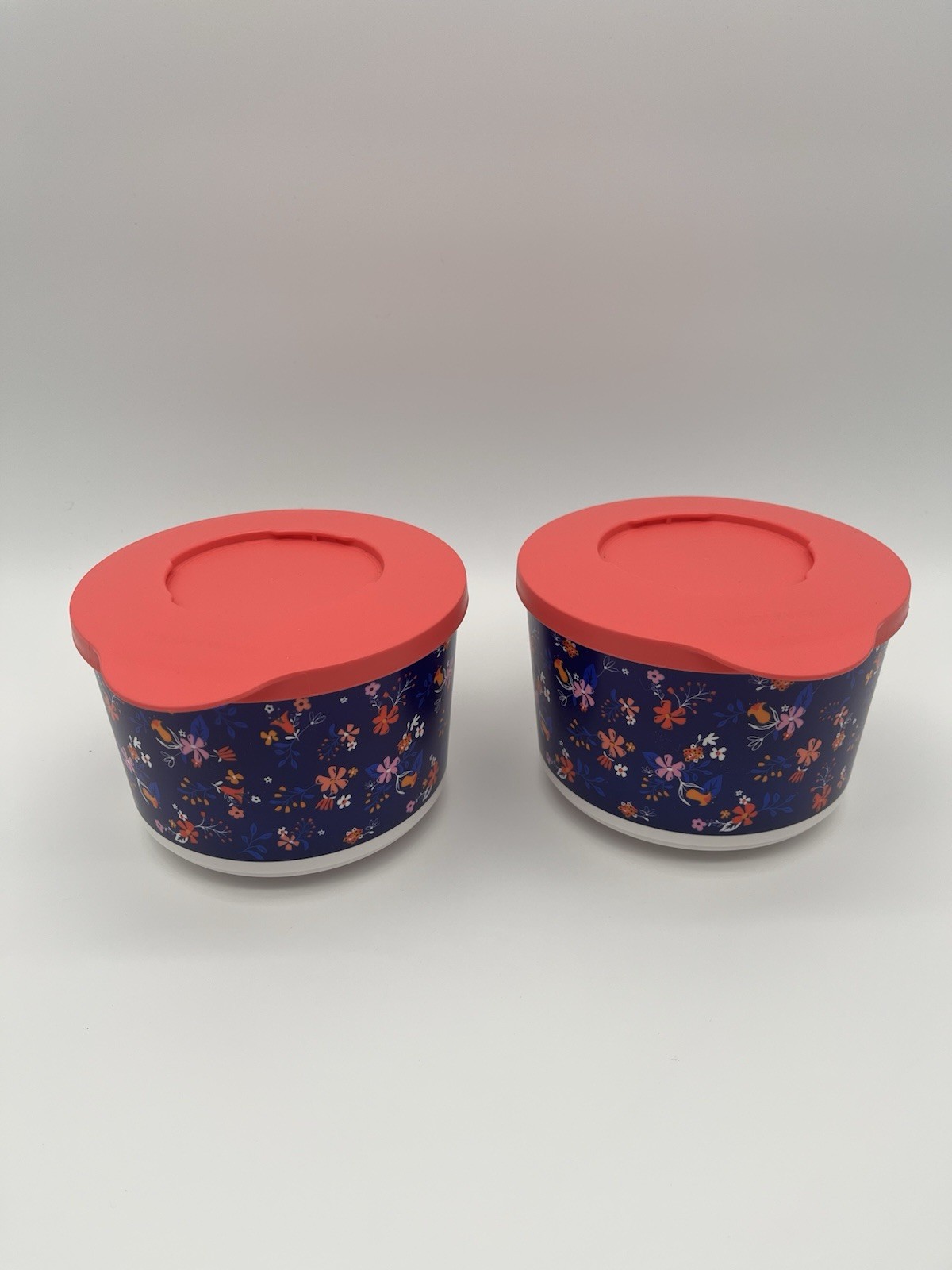 Tupperware Bowls Set of 2 3.25 Cup Floral Pink Blue Serving Dishes