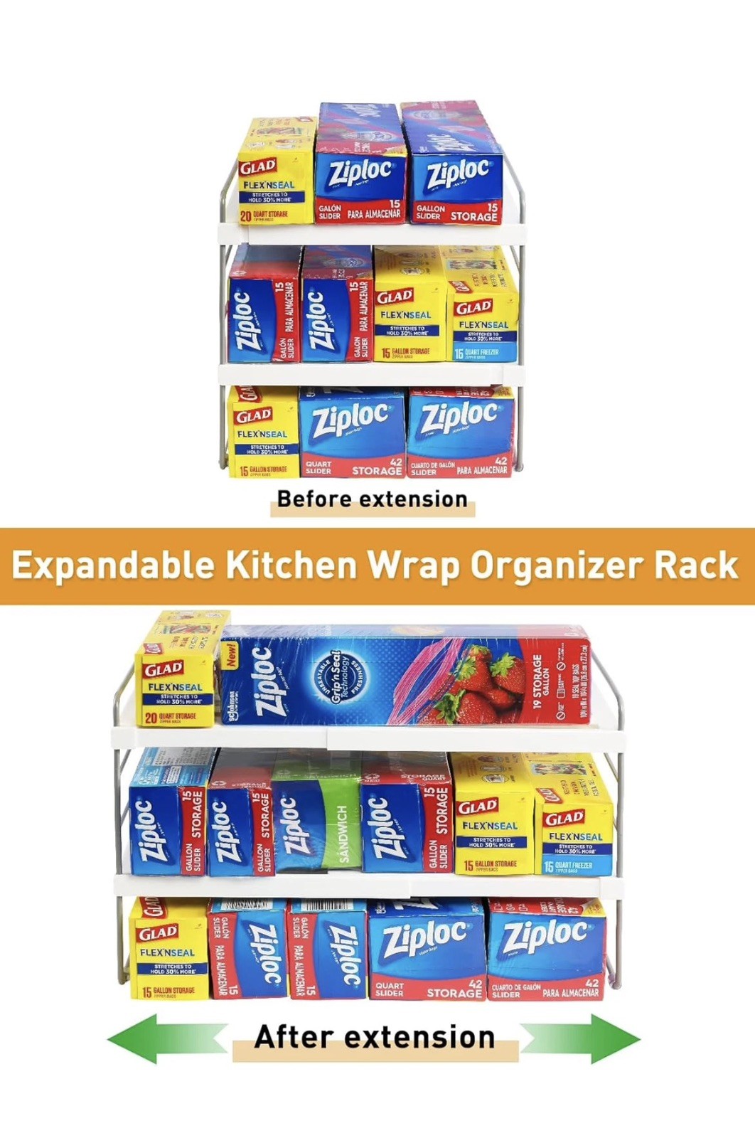 Foil Plastic Wrap Organizer 2 pk Expandable Kitchen Pantry Storage Height NIB