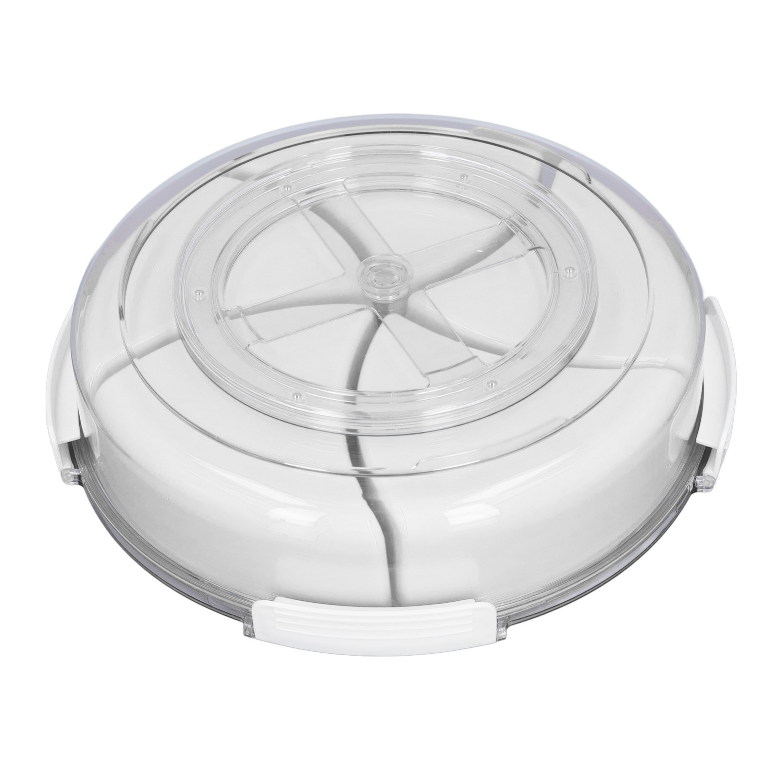 5-Compartment Round Snack Box with Lid & Handle, Rotating Serving Tray (White)