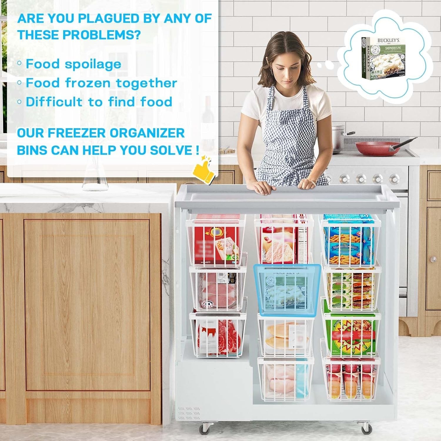 4Pk Stackable Freezer Organizer Bins for 5-7 Cu Ft Deep Freezer White
