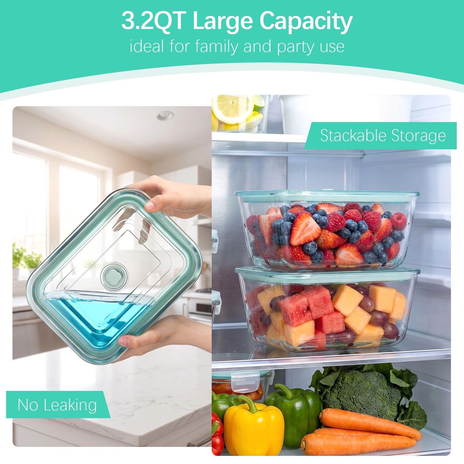 2 Pack 103 Oz/3000ml Extra Large Borosilicate Glass Food Containers with Airt…