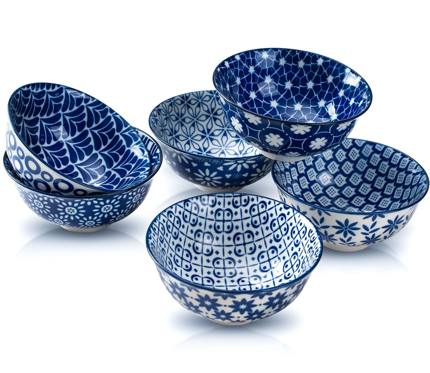 Blue and White Ceramic Bowls Set of 6 4.7in Small Dessert bowl 10 oz for ice