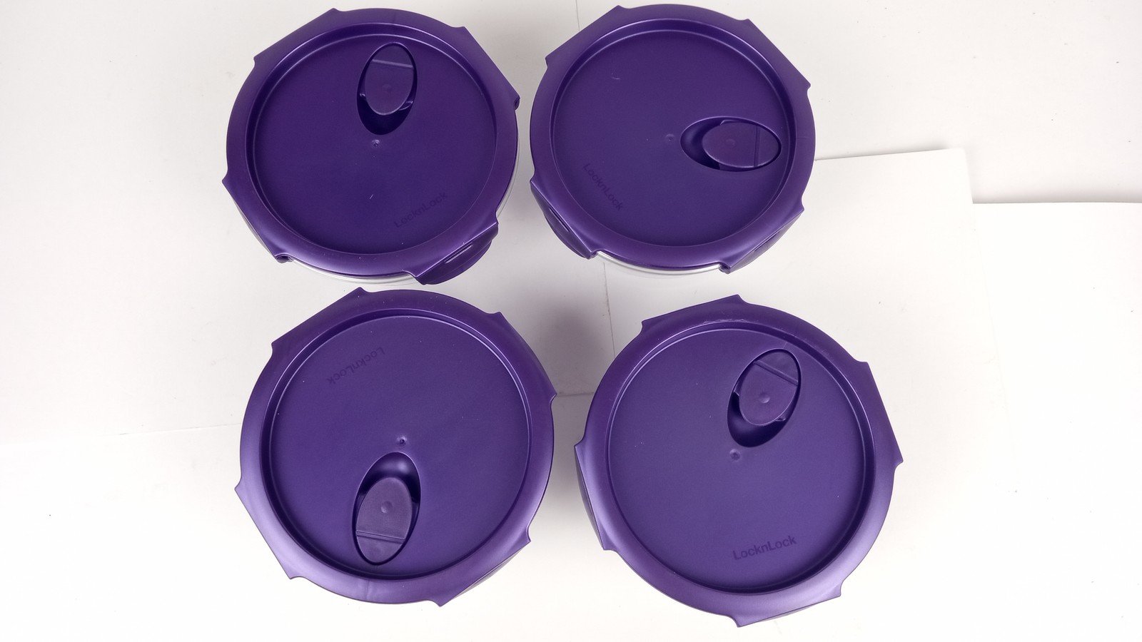 LocknLock LBF691 Lot 4 Round Food Storage Containers 16oz Purple Clear Used