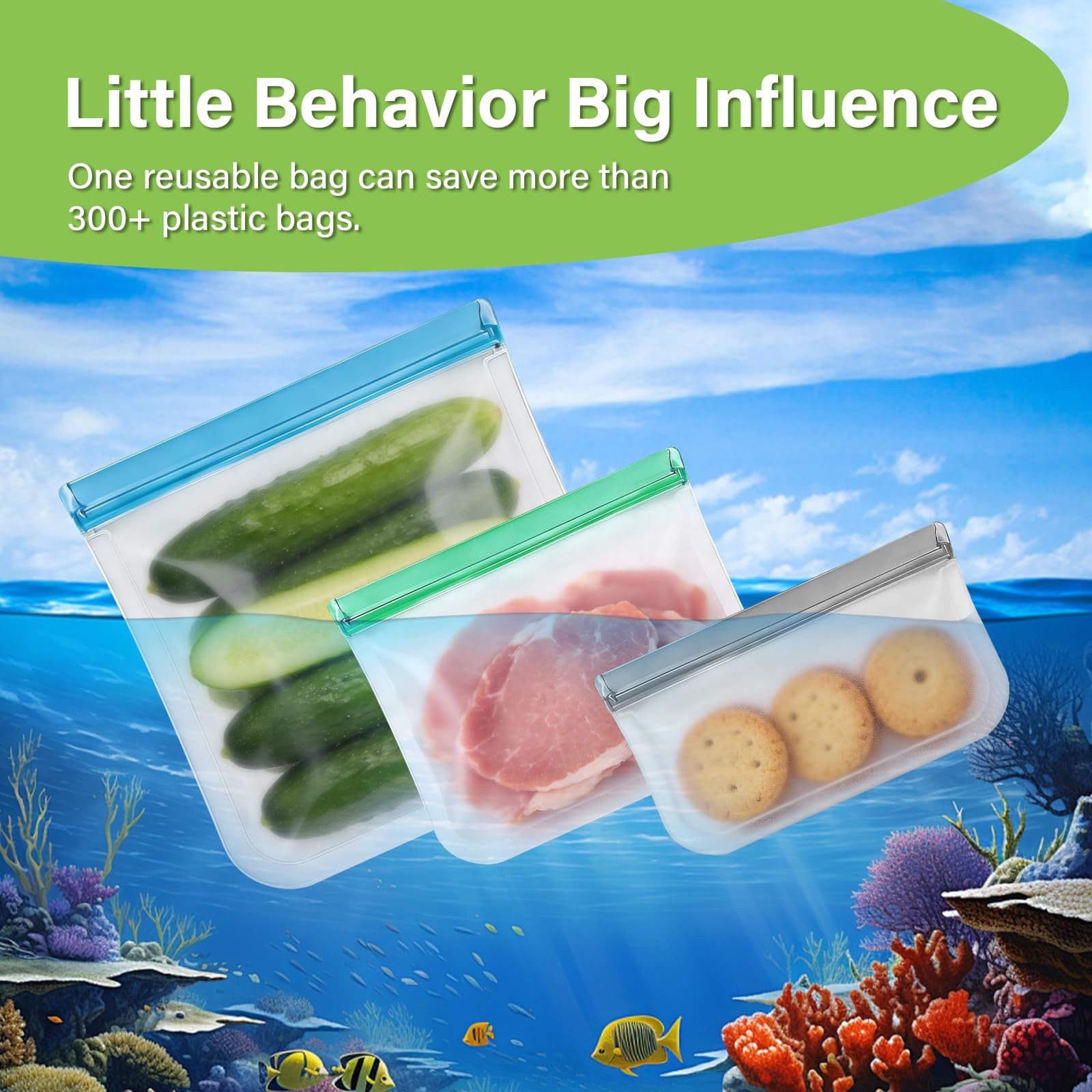 9 Pack Silicone Reusable Freezer Bags Set, 3 Sizes (Gallon/Snack/Sandwich) – …