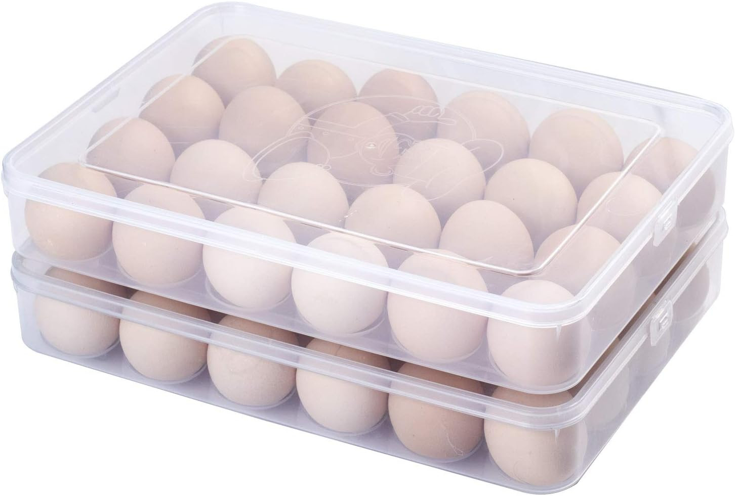 2 Pack Covered Egg Holders for Refrigerator,Clear 2X24 Deviled Egg Tray Storage