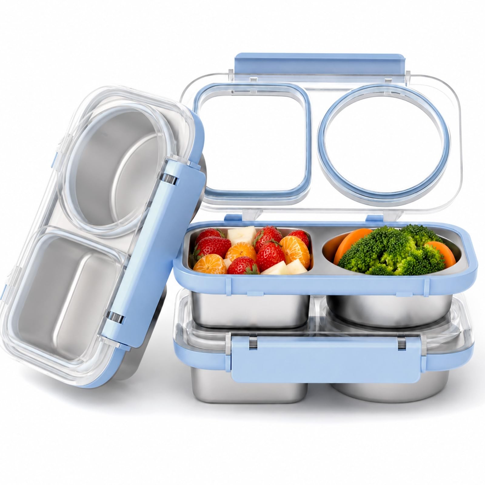3 Pack Stainless Steel Snack Containers, 2 Compartment Metal Snack Containers…