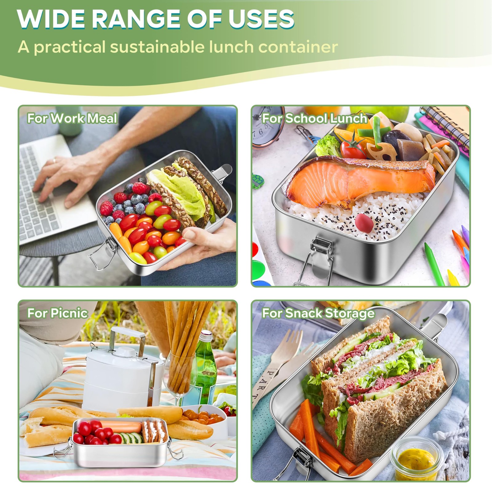 HaWare Stainless Steel Bento Box, 29oz (850ML) Lunch Box 29 oz, Silver