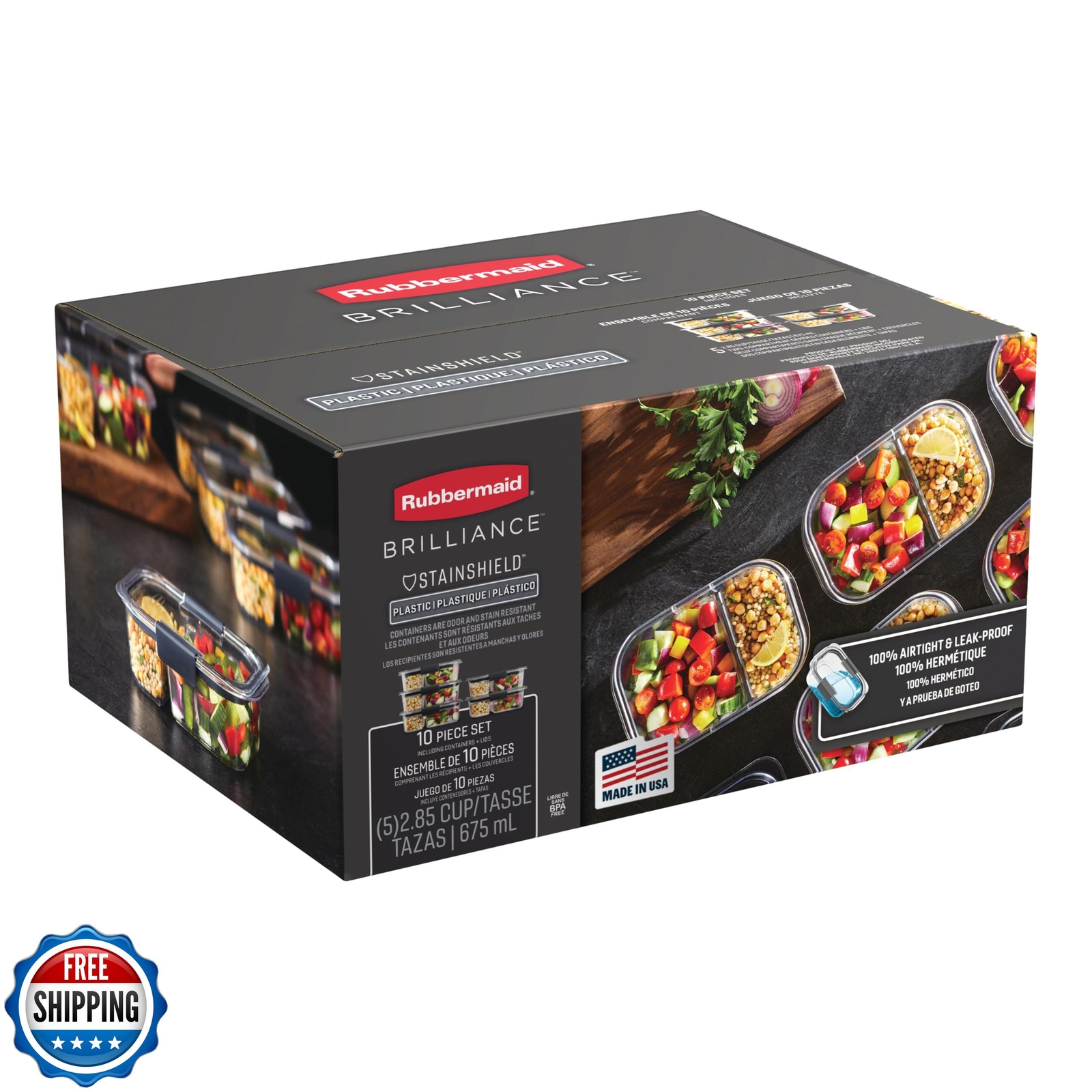 Rubbermaid Brilliance Meal Prep Containers, 2-Compartment Food Storage Contai