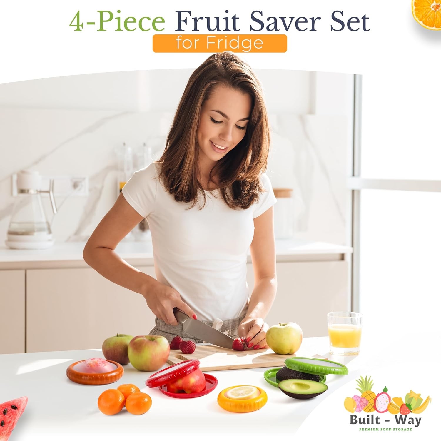 Fruit Storage Containers Fridge Set of 4 Airtight Lid Keeps Fresh For Fruit