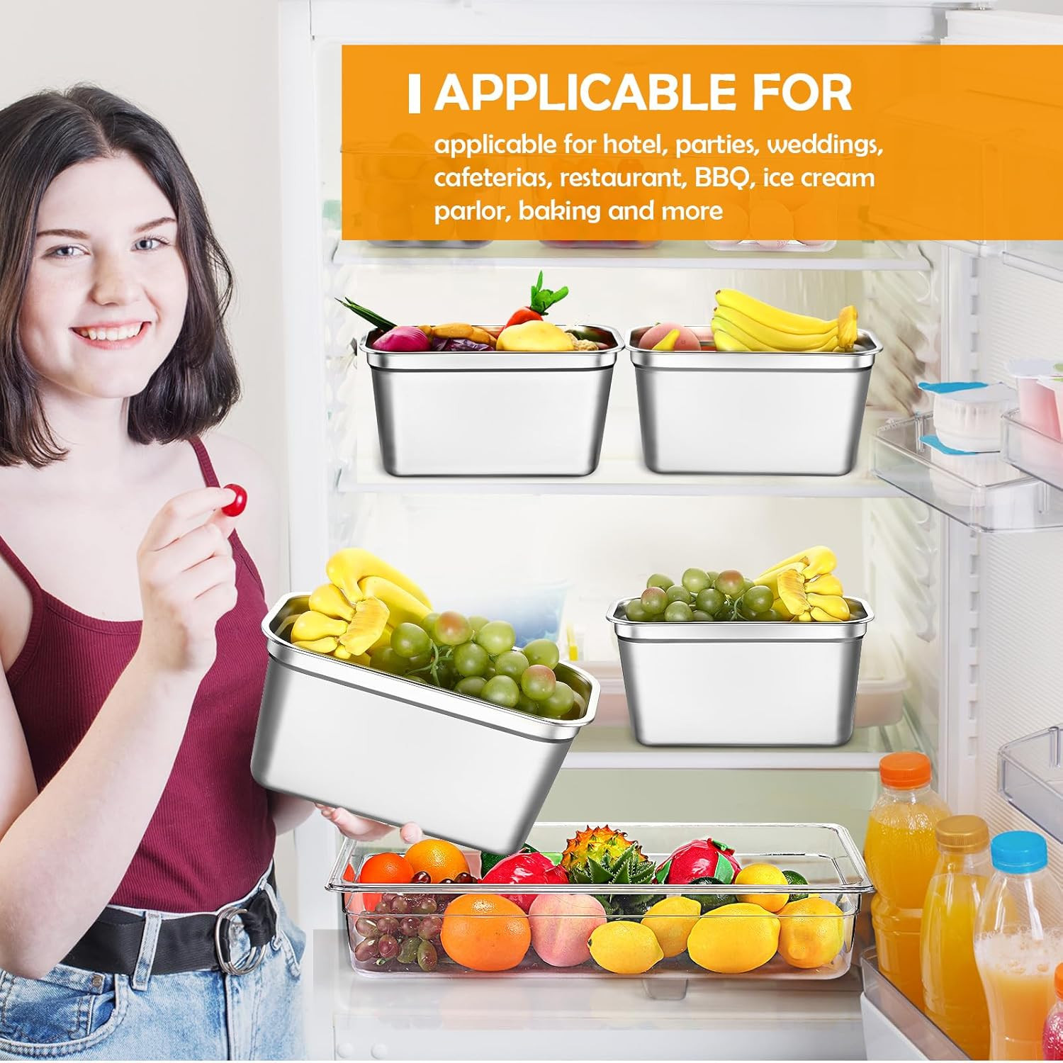 8 Pcs 304 Stainless Steel Food Storage Containers with Lid Hotel Pans for Kitche