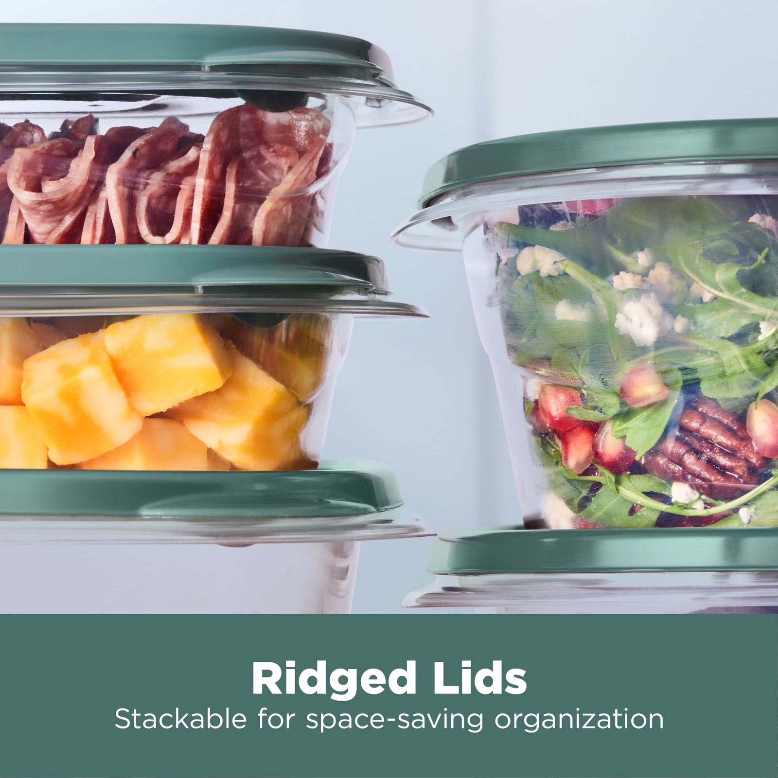 Rubbermaid Clear Food Storage Container with Lid, 4 Cup, Green, Pack of 3