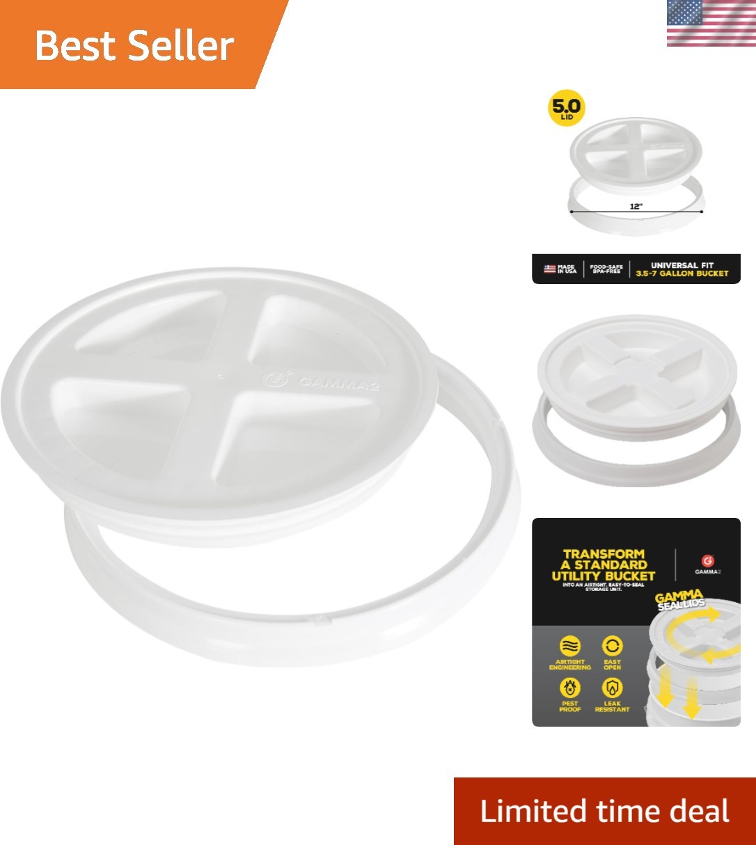 Gamma Seal Lid for 3.5, 5, 6 & 7 Gallon Buckets – Pest-Proof White Sealing Lid