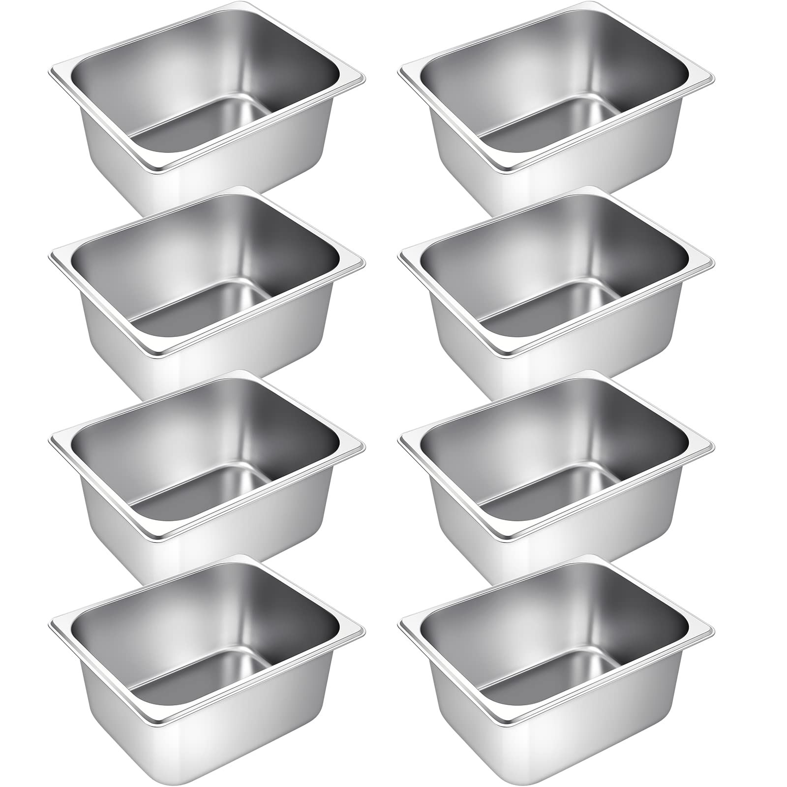8 PCS Hotel Pans Stainless Steel Steam Table Pan 1/2 Half Size 6 Inch Deep