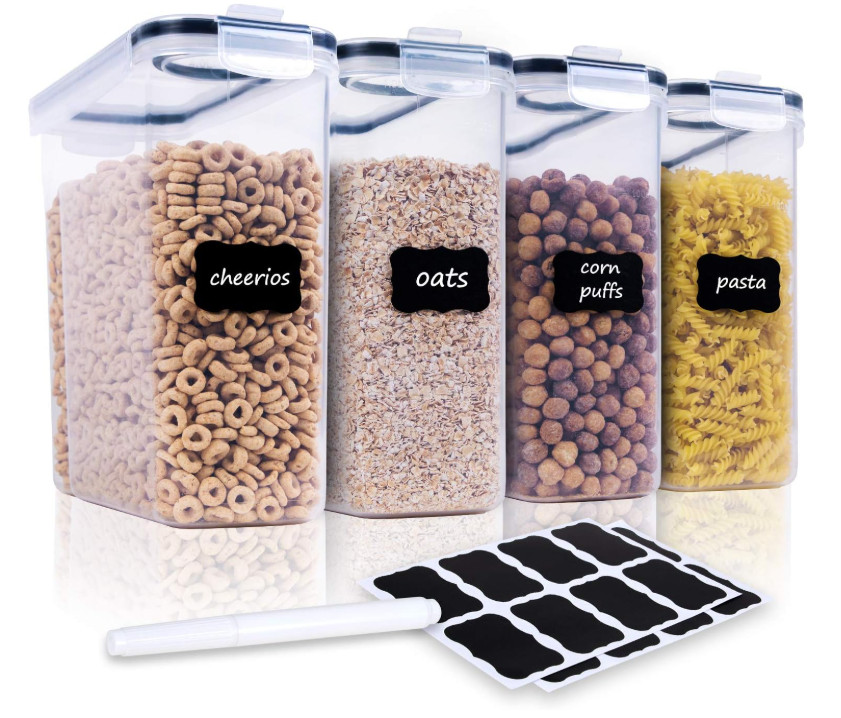 4 Piece Airtight Cereal Storage Containers Set 4L Large Food Dispensers BPA Free