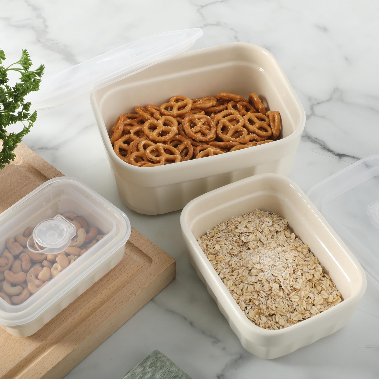 Broadbrook 6 Piece Stoneware Meal Prep Container Set with Lids, Rectangular F…