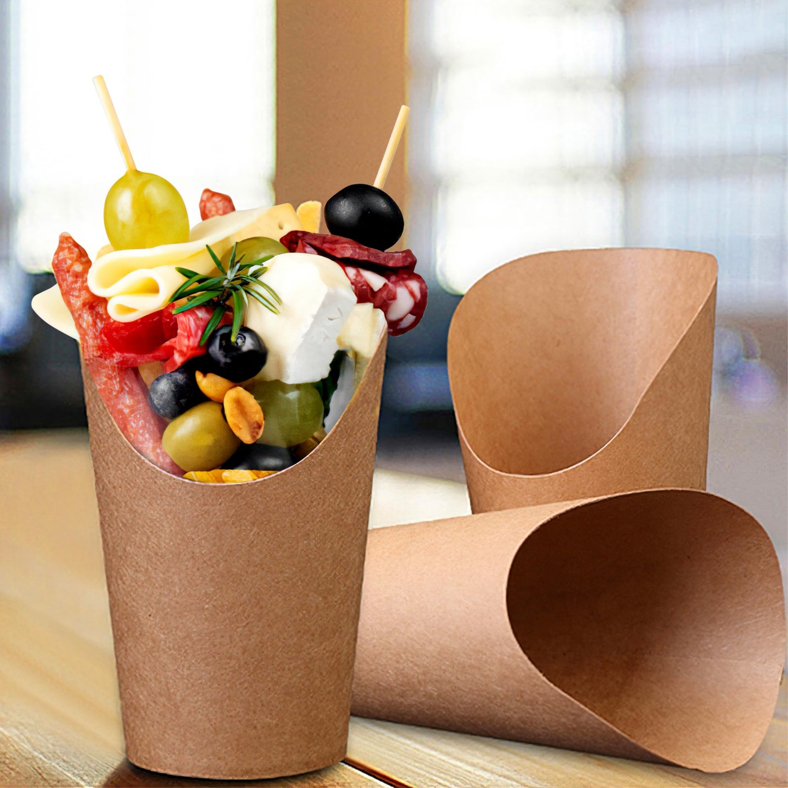 12 Oz French Fries Holder, 50 Pcs Kraft Paperr Charcuterie Cups Disposable, M…